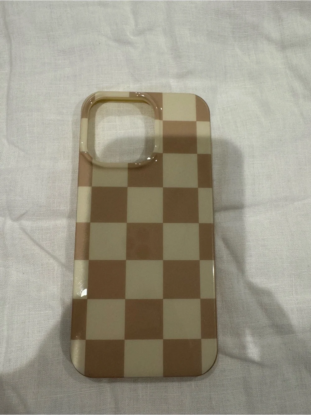 iPhone 16 pro max Phone Case with Beige & Brown Checker Pattern